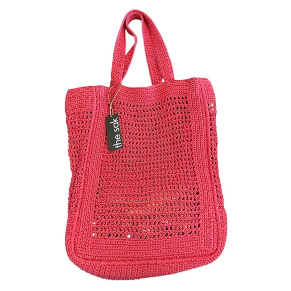 the sak Red Crochet XL Boho Tote Bag Purse Lanie Market Tote Shoulder Travel Eco - Picture 5 of 16